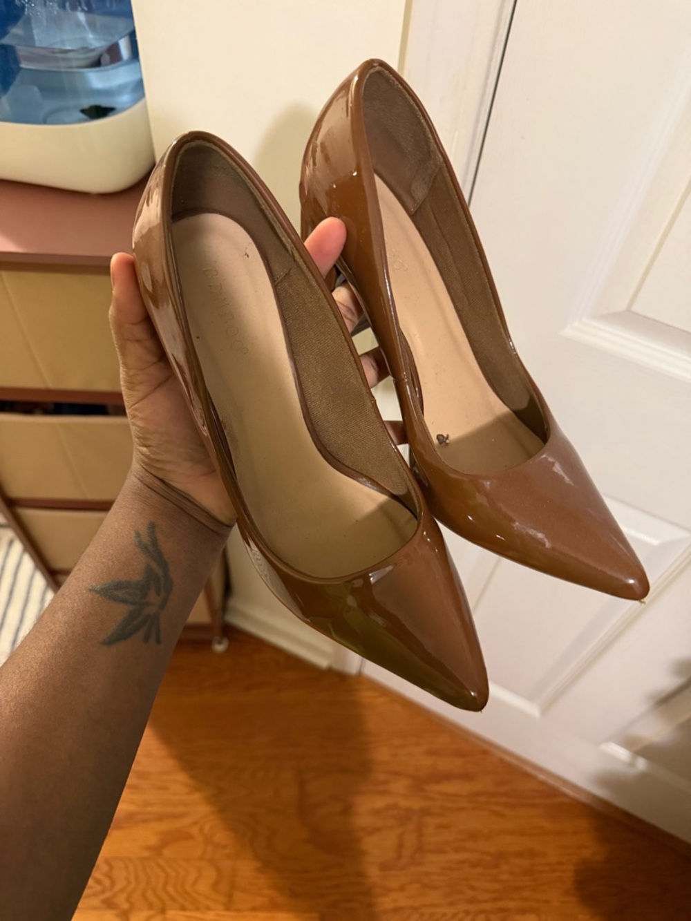 Classic Patent Pointed-Toe Pumps in Brown